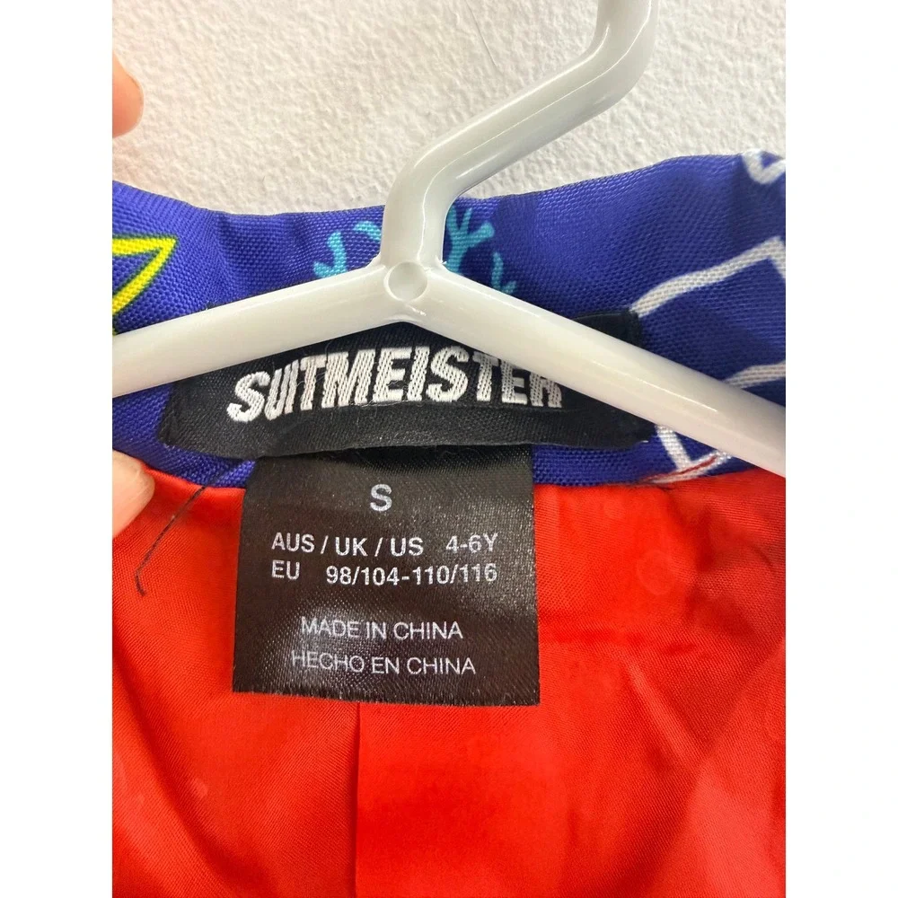 Suitmeister Kids Christmas Blazer Blue Neon Doodle Holiday Jacket Size S‎ 4-6Y